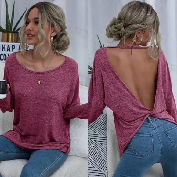 Twist back drop shoulder top- H.GRAY - Picture 10 of 16